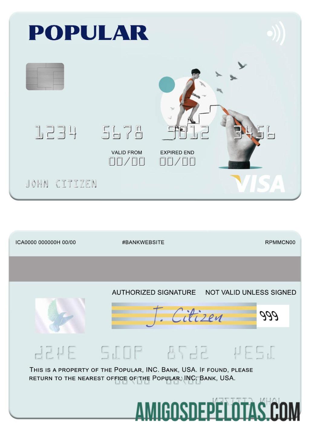 Cartão Visa Bancário USA Popular, Inc. baixar para verificação